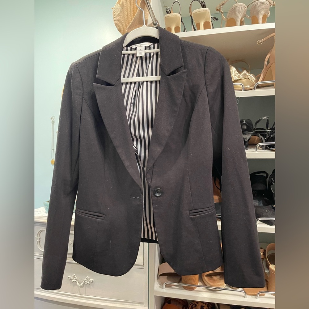 White House Black Market Black Blazer with Striped Lining